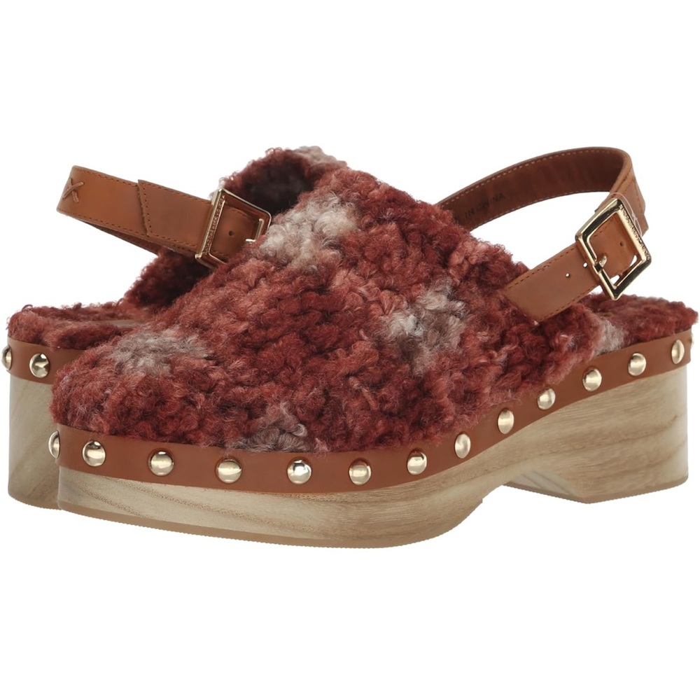 NEW Kelsi Dagger Brooklyn Warehouse Shearling garnet multi stud clog anthro 6.5